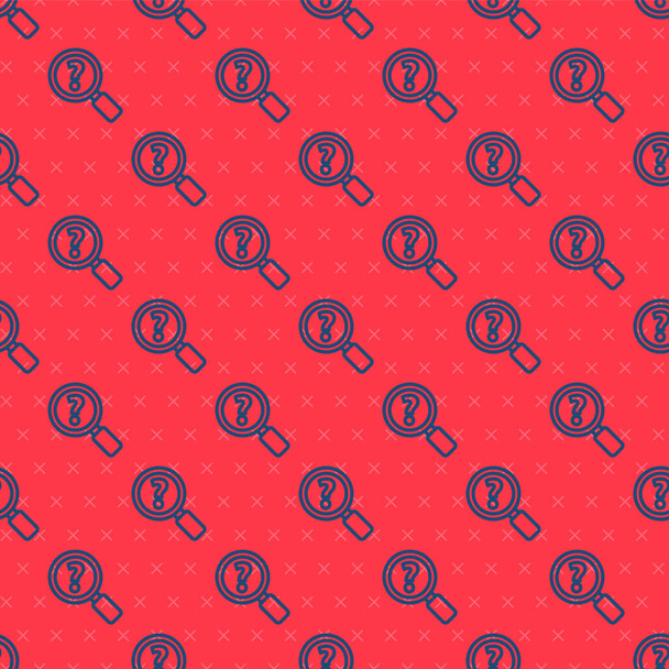Blue line Unknown search icon isolated seamless pattern on red background. Magnifying glass and question mark.  Vector Illustration. - Vector, Image