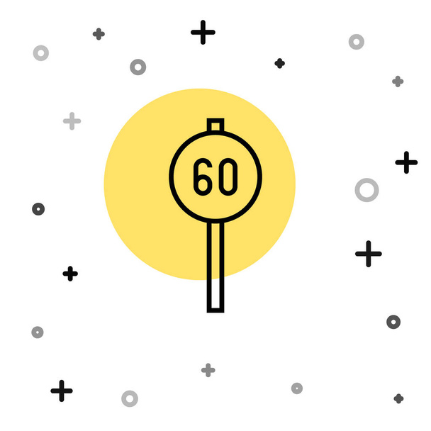 Černá čára Omezení rychlosti dopravní značka 60 km ikona izolované na bílém pozadí. Náhodné dynamické tvary. Vektor. - Vektor, obrázek
