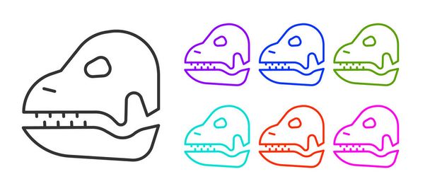 Ligne noire Icône de crâne de dinosaure isolé sur fond blanc. Définir des icônes colorées. Vecteur. - Vecteur, image