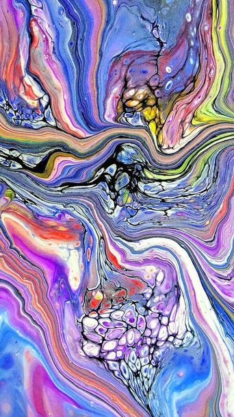 Beautiful Colorful Mixed Abstract Fluid Painting. Acrylic Vibrant Colors Paint Trendy Wallpaper for Technology. Wave Flow Swirl Fluid Marble Art Texture. Home Decoration Contemporary art Background. Home Decoration Canvas Art Painting Wall Design - Photo, Image