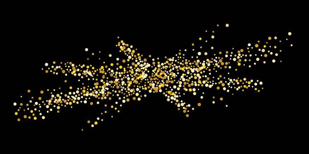 Gold dot confetti. Luxurious festive background. Abstract texture of golden grain shimmers on a black background. Design element. Vector illustration, EPS 10. - Vector, Image