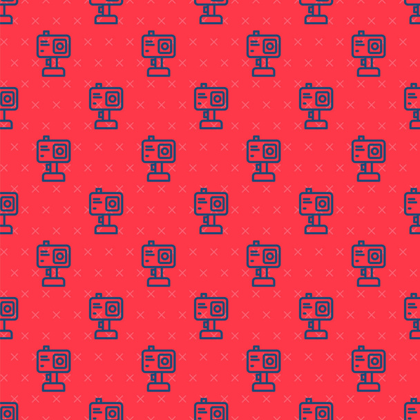 Blue line Action extreme camera icon isolated seamless pattern on red background. Video camera equipment for filming extreme sports.  Vector. - Vector, Image