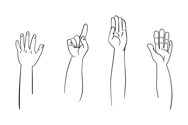 Kolekce zvednutých rukou v kreslení vektorové čáry pro komunitní nebo vzdělávací koncept - Vektor, obrázek