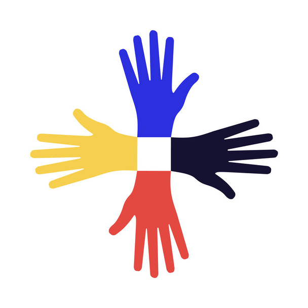 Руки разных групп людей вместе взятых. Сотрудничество, общность, партнерство, соглашение, командная работа, eps 10 - Вектор,изображение