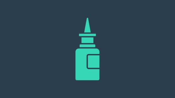 Turquoise fles neusspray pictogram geïsoleerd op blauwe achtergrond. 4K Video motion grafische animatie - Video
