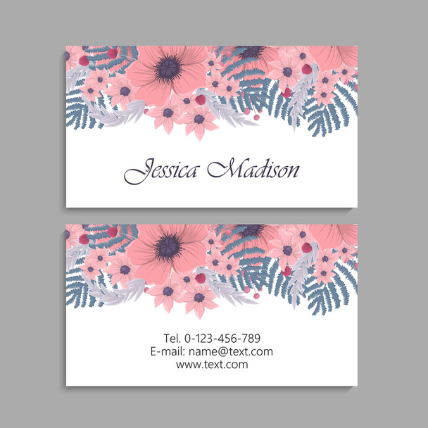 Flower business cards pink flowers - Vector, afbeelding