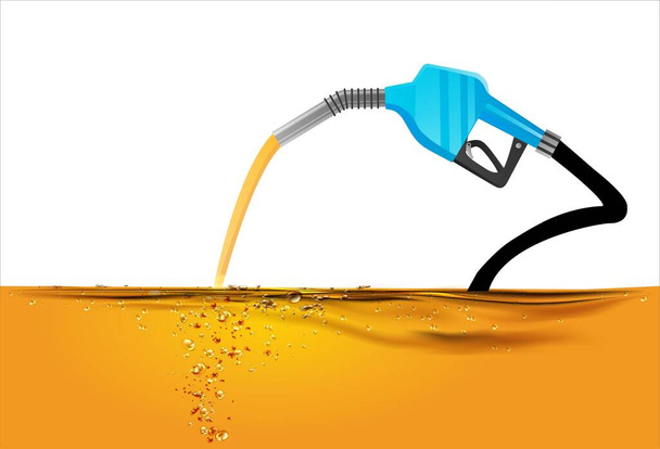 Nozzle pumping gasoline in a tank, of fuel nozzle pouring gasoline over white background, nozzle pumping a gasoline fuel liquid in a tank of oil industry. Vector. - Vector, Image