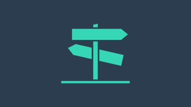 Segnale stradale turchese. Icona segnaletica isolata su sfondo blu. Simbolo puntatore. Segnale stradale. Segnale di direzione. Animazione grafica 4K Video motion - Filmati, video