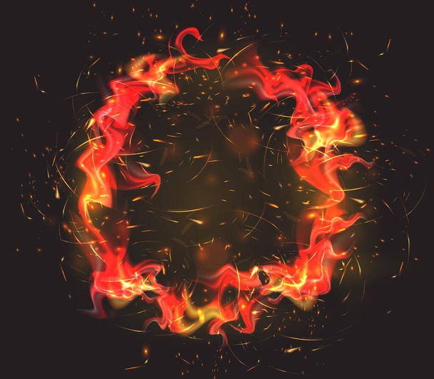 Realistic fire flames, vector 3d Fire collection, red lights, sparks. - Vector, Image
