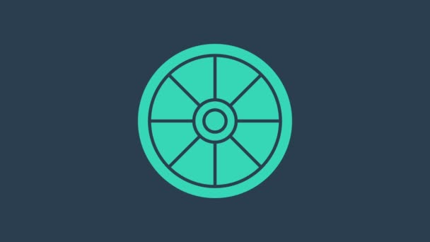 Tyrkysová Staré dřevěné kolo ikona izolované na modrém pozadí. Grafická animace pohybu videa 4K - Záběry, video
