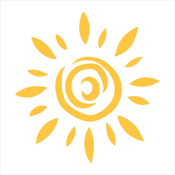 太陽のシンボル。手描きの笑顔かわいい太陽のアイコンイラスト。ベクトル. - ベクター画像