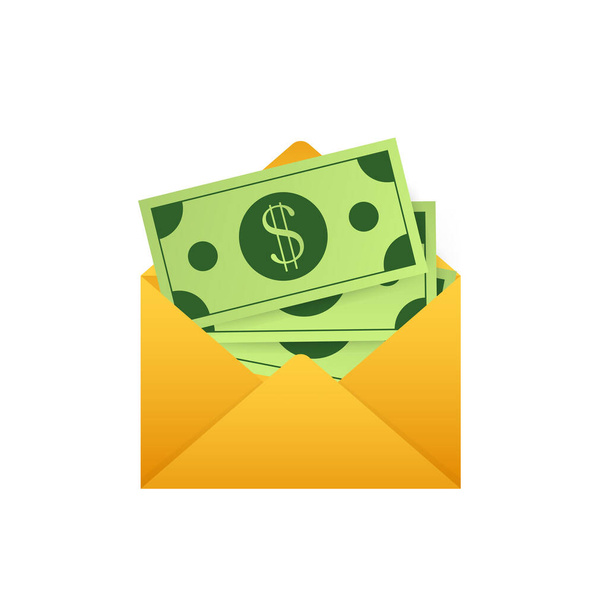 Some dollar bills in white envelope. Send money concept. Vector illustration. - Vector, Image