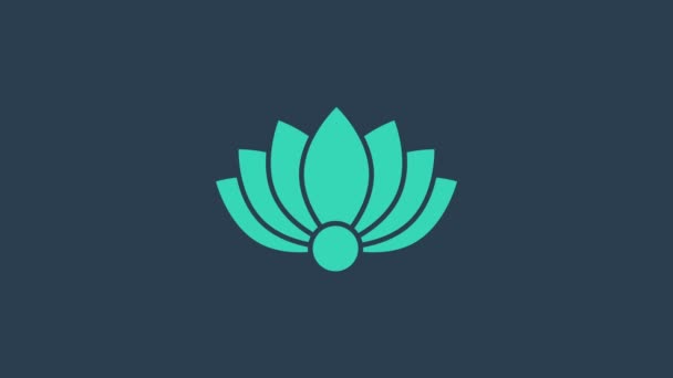 Icono de flor de loto turquesa aislado sobre fondo azul. Animación gráfica de vídeo 4K - Imágenes, Vídeo
