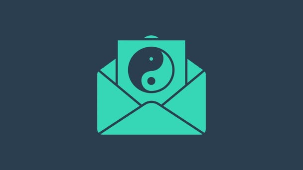 Icona turchese Yin Yang e busta isolata su sfondo blu. Simbolo di armonia ed equilibrio. Animazione grafica 4K Video motion - Filmati, video