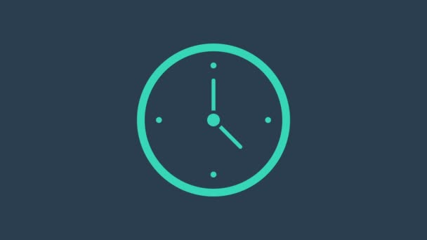Turkusowy Szybka ikona dostawy czasu izolowana na niebieskim tle. Terminowy serwis, stopery w ruchu, koncepcja terminu, taktowanie zegara. 4K Animacja graficzna ruchu wideo - Materiał filmowy, wideo
