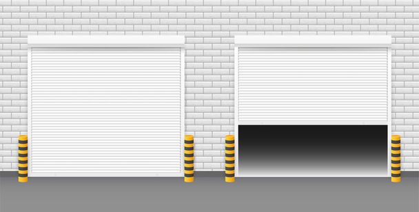 Vektor-Tür mit Rollläden auf weißem Hintergrund. Vektorillustration. - Vektor, Bild