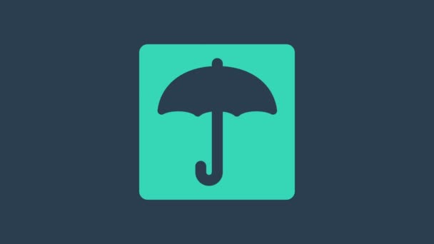 Icona ombrello turchese isolata su sfondo blu. Icona impermeabile. Protezione, sicurezza, concetto di sicurezza. Simbolo resistente all'acqua. Animazione grafica 4K Video motion - Filmati, video