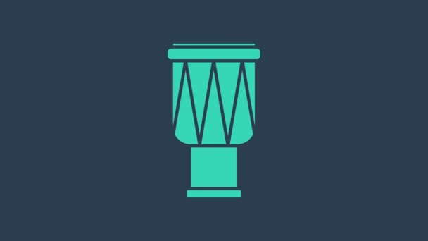 Tyrkysová ikona Bubnu izolovaná na modrém pozadí. Hudební značka. Symbol hudebního nástroje. Grafická animace pohybu videa 4K - Záběry, video