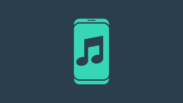 Ikona tyrkysového přehrávače hudby izolovaná na modrém pozadí. Přenosné hudební zařízení. Grafická animace pohybu videa 4K - Záběry, video