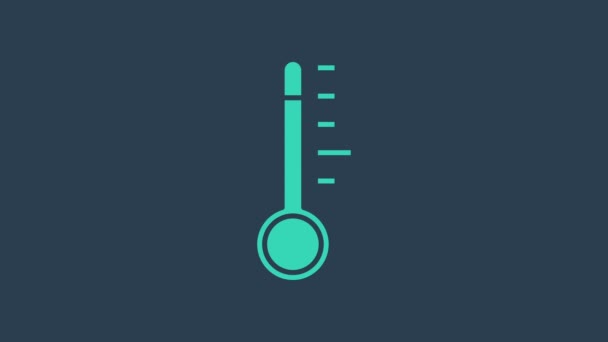 Termómetro de meteorología turquesa que mide el icono aislado sobre fondo azul. Equipo de termómetro que muestra clima caliente o frío. Animación gráfica de vídeo 4K - Imágenes, Vídeo