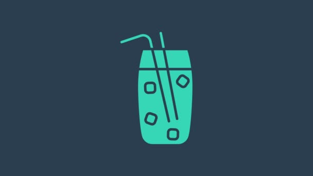 Turquoise Cocktail and alcohol drink icon isolated on blue background. 4K Video motion graphic animation - Footage, Video