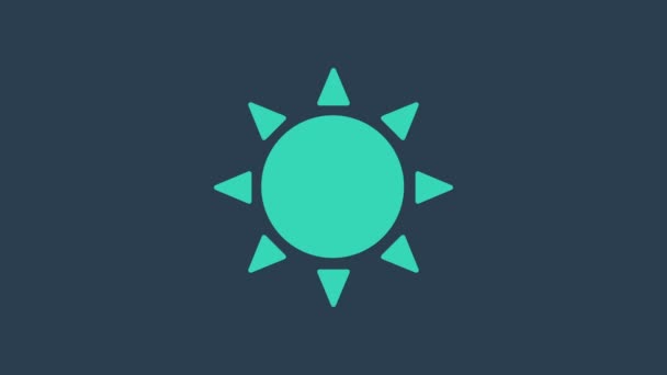 Tyrkysová ikona Slunce izolovaná na modrém pozadí. Letní symbol. Hezký slunečný den. Grafická animace pohybu videa 4K - Záběry, video