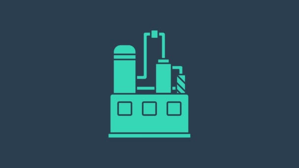 Turkoois Olie en gas industriële fabriek gebouw pictogram geïsoleerd op blauwe achtergrond. 4K Video motion grafische animatie - Video