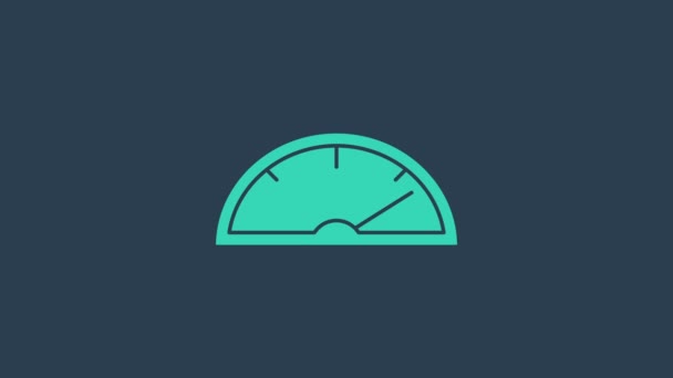 Turkusowa ikona prędkościomierza odizolowana na niebieskim tle. 4K Animacja graficzna ruchu wideo - Materiał filmowy, wideo