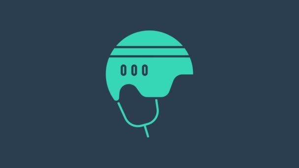 Turquoise Hockey helm pictogram geïsoleerd op blauwe achtergrond. 4K Video motion grafische animatie - Video
