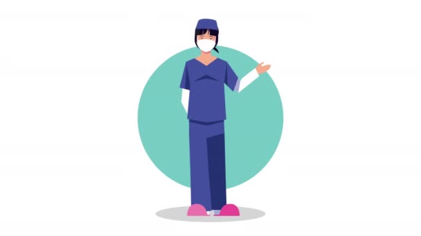 profissional médico feminino vestindo animação máscara médica - Filmagem, Vídeo