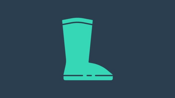 Turquoise Waterproof rubber boot icon isolated on blue background. Gumboots for rainy weather, fishing, gardening. 4K Video motion graphic animation - Footage, Video
