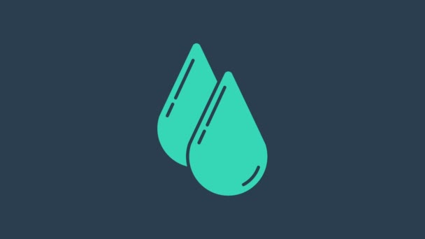 Icône de goutte d'eau turquoise isolée sur fond bleu. Animation graphique de mouvement vidéo 4K - Séquence, vidéo