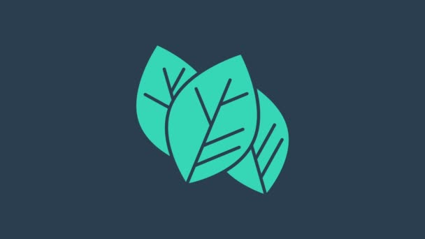 Icono Hoja de Turquesa aislado sobre fondo azul. Firma de hojas. Símbolo de producto natural fresco. Animación gráfica de vídeo 4K - Metraje, vídeo