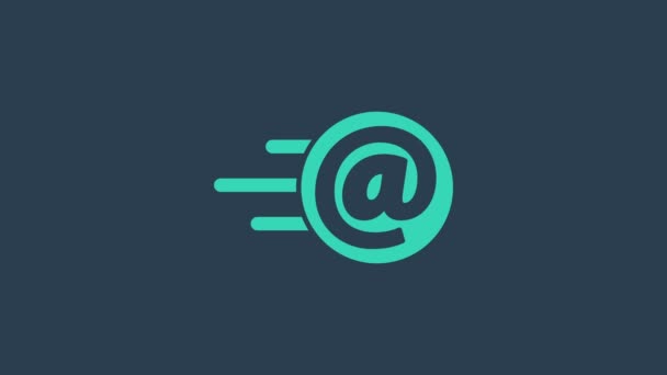 Turquoise Mail et e-mail icône isolée sur fond bleu. E-mail du symbole de l'enveloppe. Signe de message électronique. Animation graphique de mouvement vidéo 4K - Séquence, vidéo