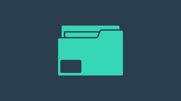 Icono de carpeta de documento turquesa aislado sobre fondo azul. Símbolo de encuadernación contable. Dirección de contabilidad. Animación gráfica de vídeo 4K - Imágenes, Vídeo