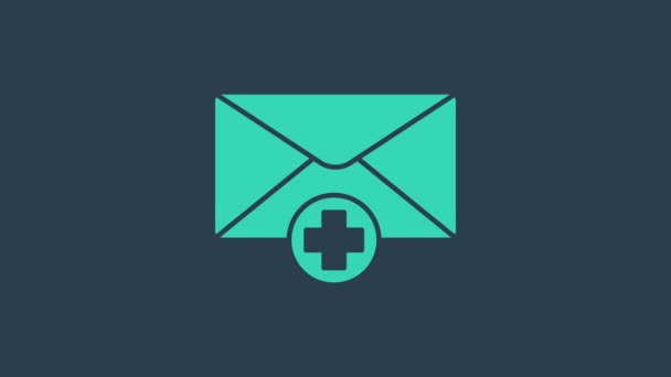 Turquoise Envelope icon isolated on blue background. Received message concept. New, email incoming message, sms. Mail delivery service. 4K Video motion graphic animation - Footage, Video