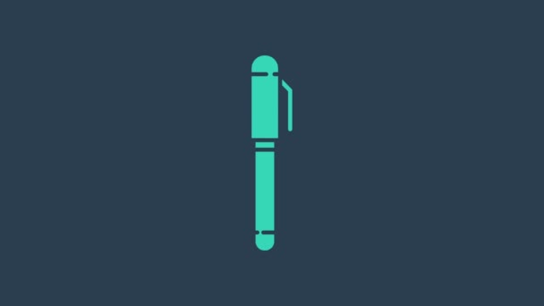 Ícone de caneta turquesa isolado no fundo azul. Animação gráfica em movimento de vídeo 4K - Filmagem, Vídeo