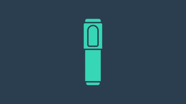 Icono de rotulador turquesa aislado sobre fondo azul. Animación gráfica de vídeo 4K - Metraje, vídeo
