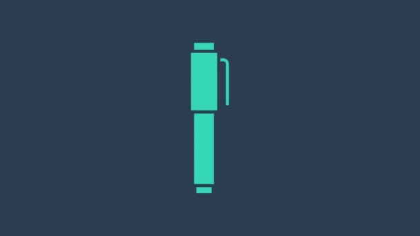 Icono de Turquoise Pen aislado sobre fondo azul. Animación gráfica de vídeo 4K - Metraje, vídeo