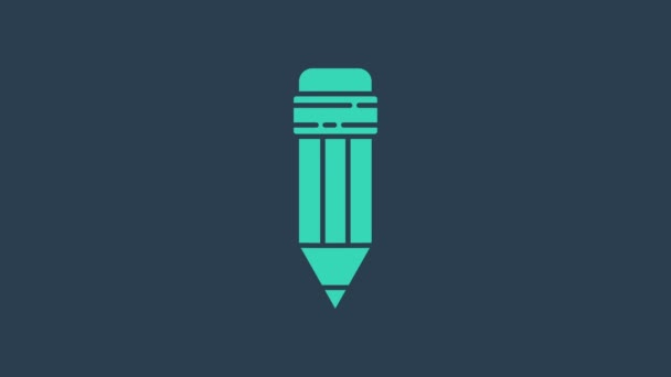 Бирюзовый карандаш с иконкой ластика на синем фоне. Рисунок и образовательные инструменты. Символ школы. Видеографическая анимация 4K - Кадры, видео