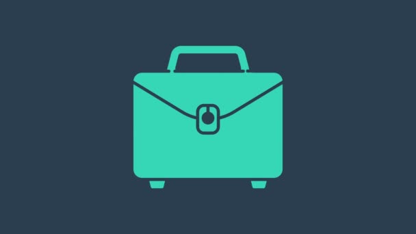 Turquoise Briefcase icoon geïsoleerd op blauwe achtergrond. Zakelijk dossier. Zakelijke portefeuille. 4K Video motion grafische animatie - Video