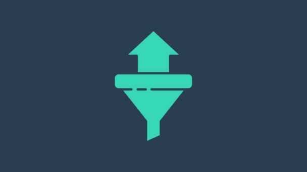 Бірюзова воронка з стрілками для маркетингу та бізнес-ікони стартапу ізольована на синьому тлі. Інфографічний шаблон. 4K Відеографічна анімація - Кадри, відео