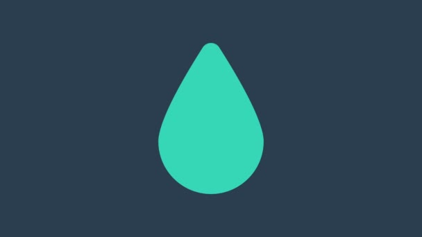 Icono de gota de agua turquesa aislado sobre fondo azul. Animación gráfica de vídeo 4K - Metraje, vídeo