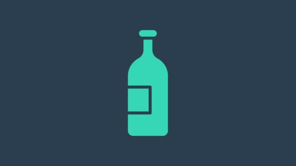 Icona bottiglia bevanda alcolica turchese isolata su sfondo blu. Animazione grafica 4K Video motion - Filmati, video