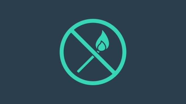 Turquoise No fire match icon isolated on blue background. No open flame. Burning match crossed in circle. 4K Video motion graphic animation - Footage, Video