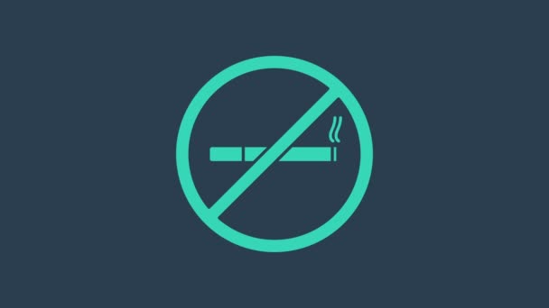 Tyrkysová ikona Zákaz kouření izolované na modrém pozadí. Symbol cigarety. Grafická animace pohybu videa 4K - Záběry, video
