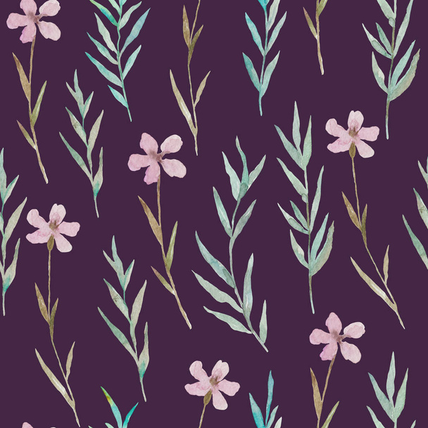 Watercolor seamless pattern with delicate meadow pink flowers.  - Foto, immagini