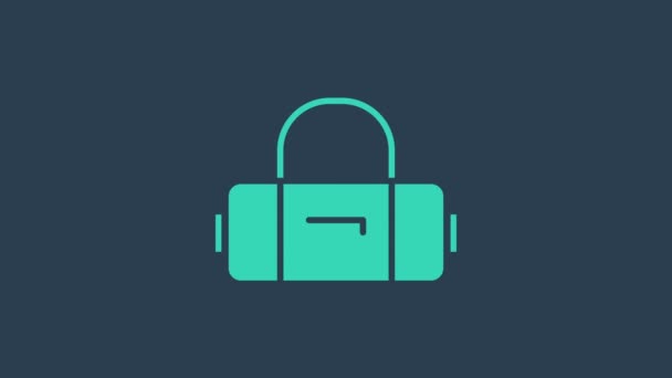 Turkoois Koffer voor reizen pictogram geïsoleerd op blauwe achtergrond. Reisbagagebord. Reisbagage icoon. 4K Video motion grafische animatie - Video
