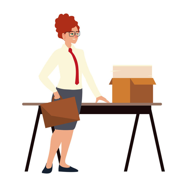 деловая женщина с портфелем документов в коробке на столе работает - Вектор,изображение
