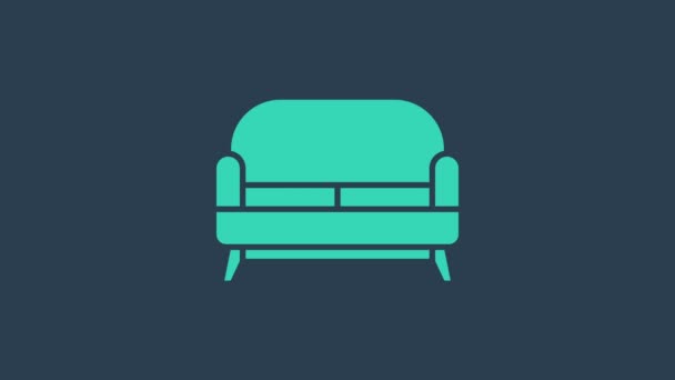 Значок бирюзового дивана выделен на синем фоне. Видеографическая анимация 4K - Кадры, видео